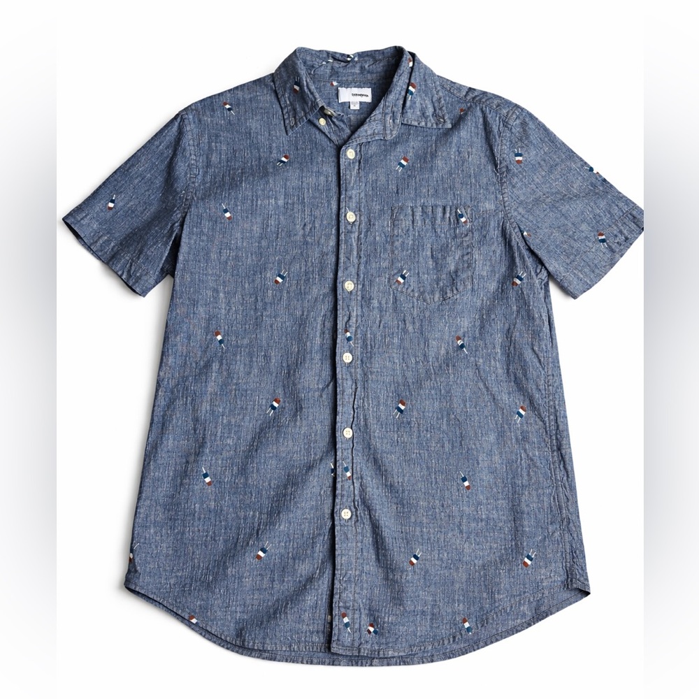 Sonoma Button Down Shirt Popsicle Print Chambray Blue Short Sleeve Men’s Medium